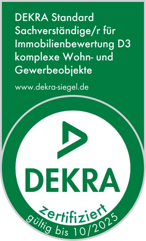 DEKRA zertifizierter Bausachverständiger für Immobilienbewertung D3 (komplexe Wohn- u. gewerbliche Objekte)